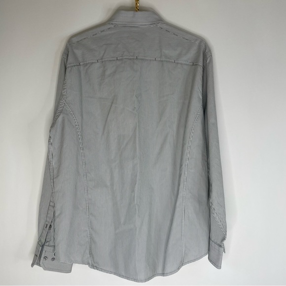 Victorinox Men’s Pinstriped Button Down Size XL Gray & White Italian Cotton - Picture 10 of 12